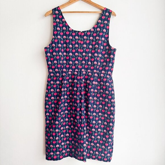 Talbots Navy Blue Pink Floral Sheath Dress Sleeveless 14 - Picture 4 of 5